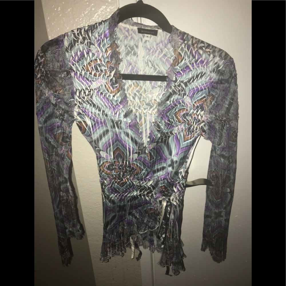 Komarov top tie strings multicolored lavender